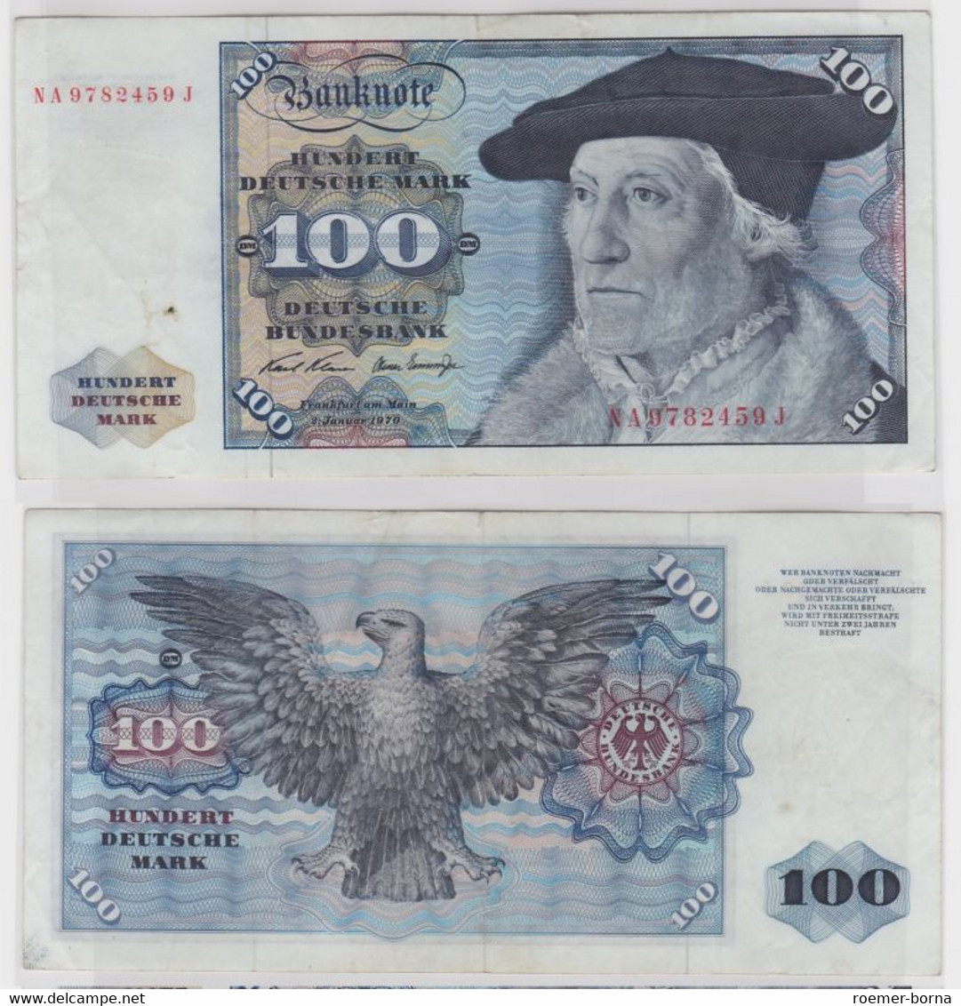 T147278 Banknote 100 DM Deutsche Mark Ro 273a Schein 2.Jan. 1970 KN NA 9782459 J - 100 Deutsche Mark