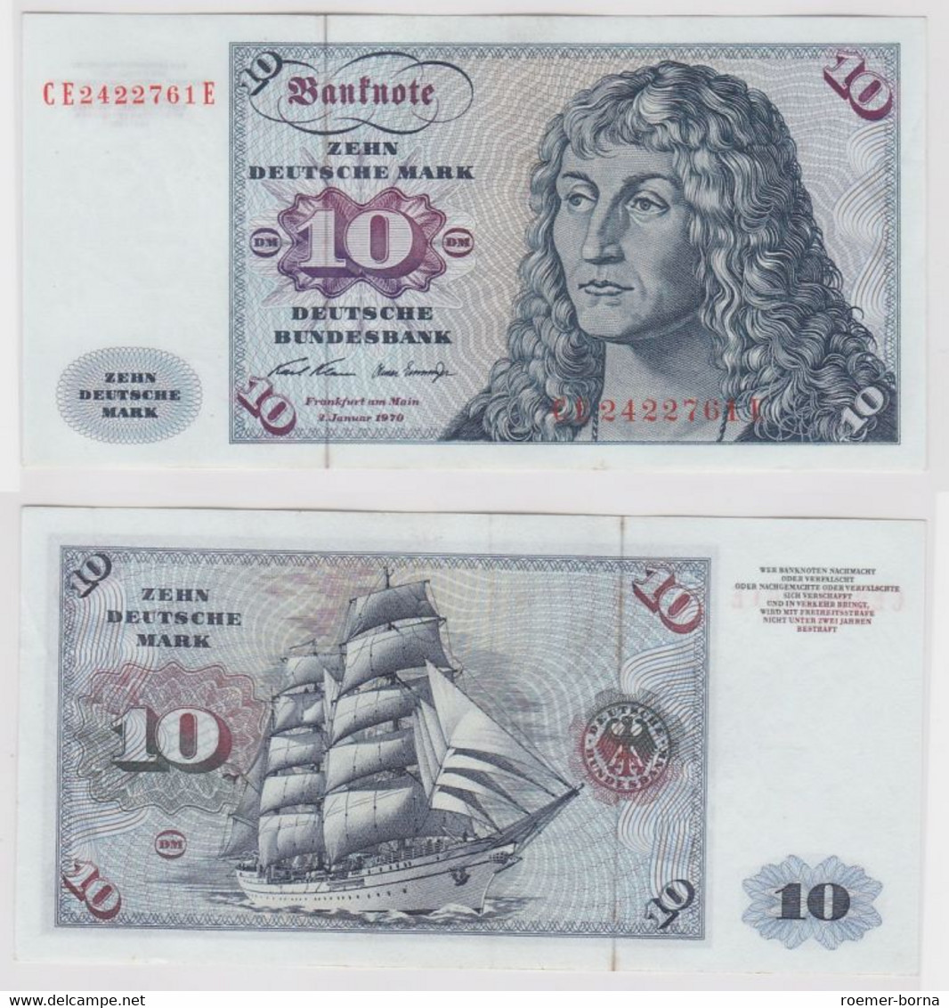 T147299 Banknote 10 DM Deutsche Mark Ro. 270b Schein 2.Jan. 1970 KN CE 2422761 E - 10 DM