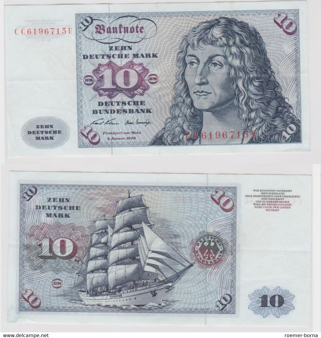 T147341 Banknote 10 DM Deutsche Mark Ro. 270a Schein 2.Jan. 1970 KN CC 6196715 U - 10 DM