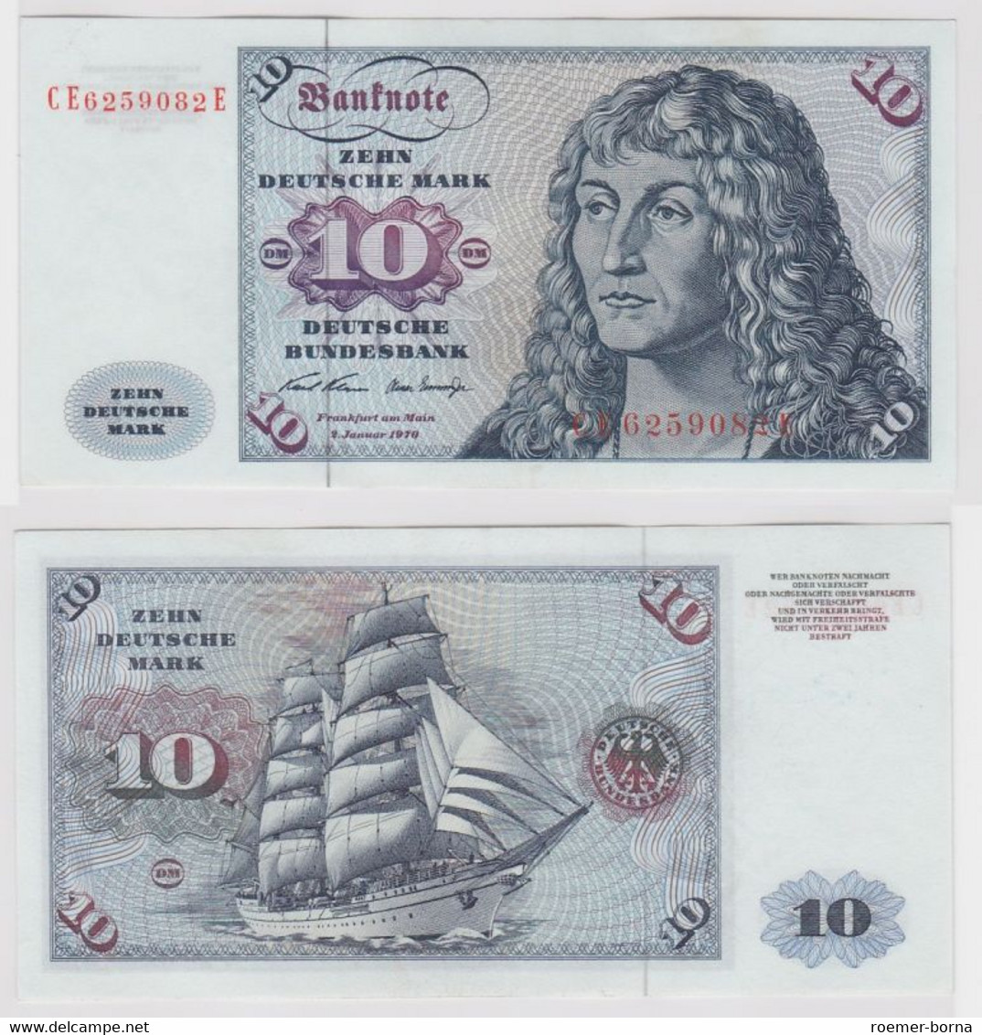 T147378 Banknote 10 DM Deutsche Mark Ro. 270b Schein 2.Jan. 1970 KN CE 6259082 E - 10 Deutsche Mark