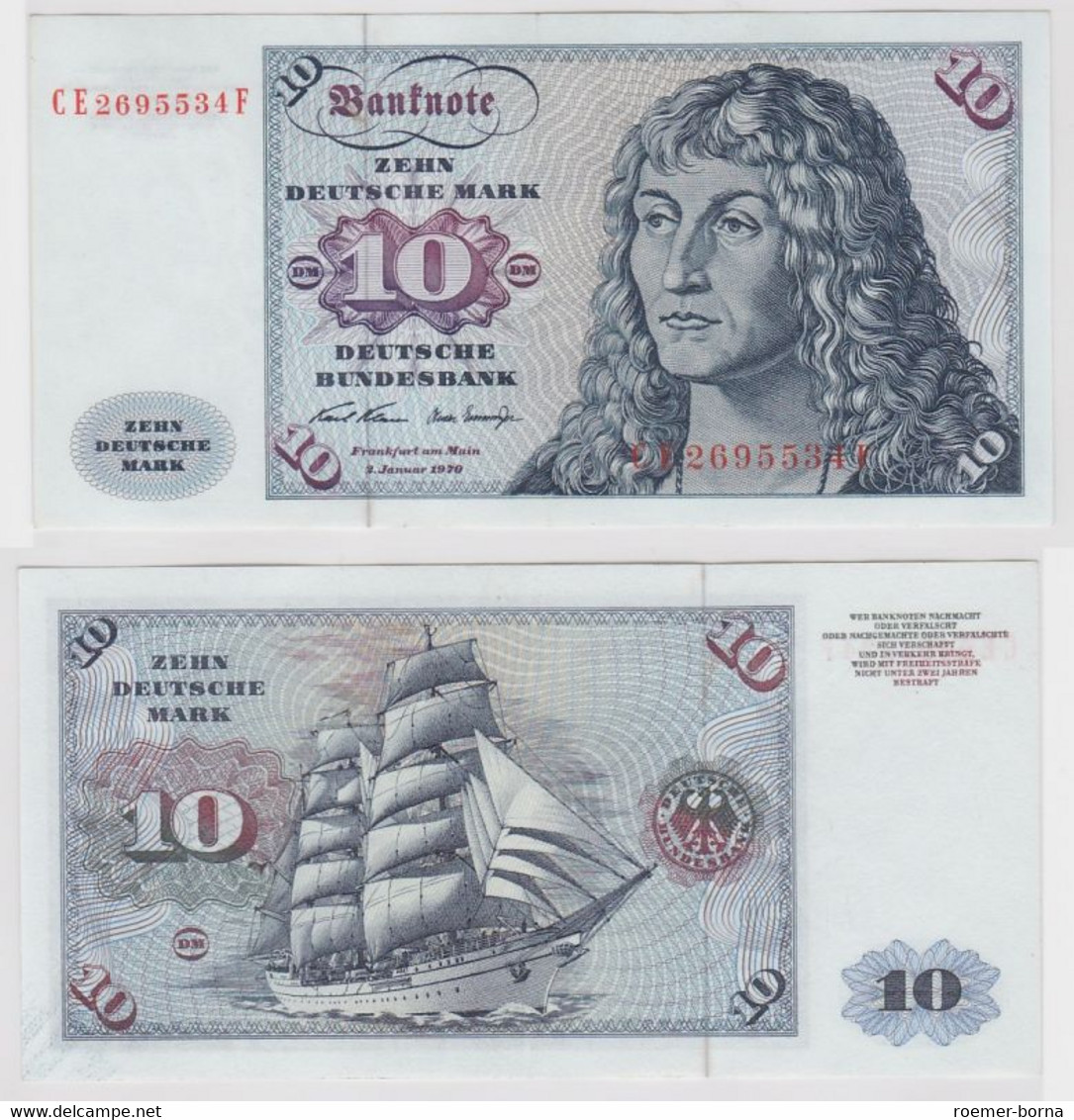 T147427 Banknote 10 DM Deutsche Mark Ro. 270b Schein 2.Jan. 1970 KN CE 2695534 F - 10 DM