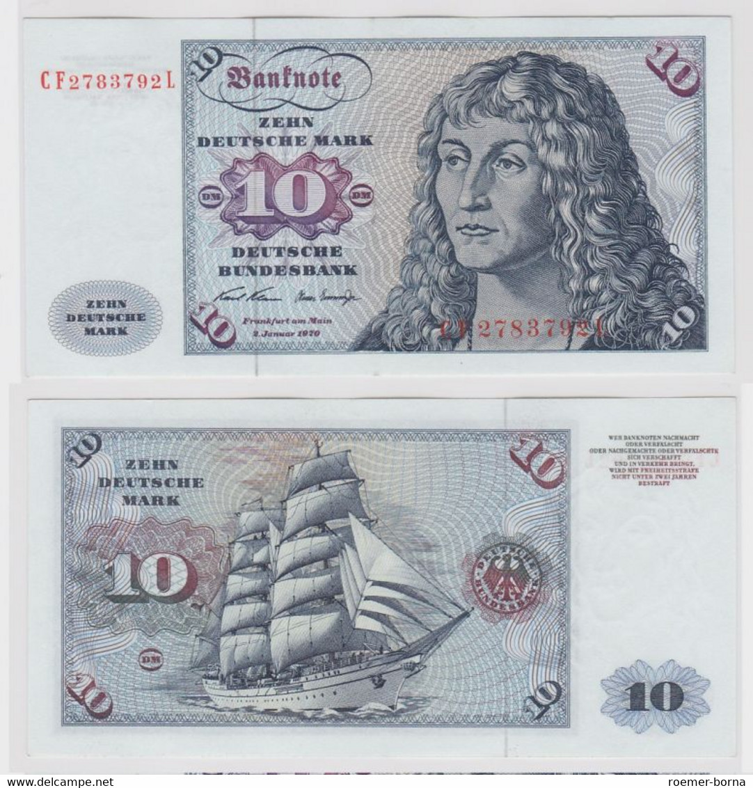 T147455 Banknote 10 DM Deutsche Mark Ro. 270b Schein 2.Jan. 1970 KN CF 2783792 L - 10 DM