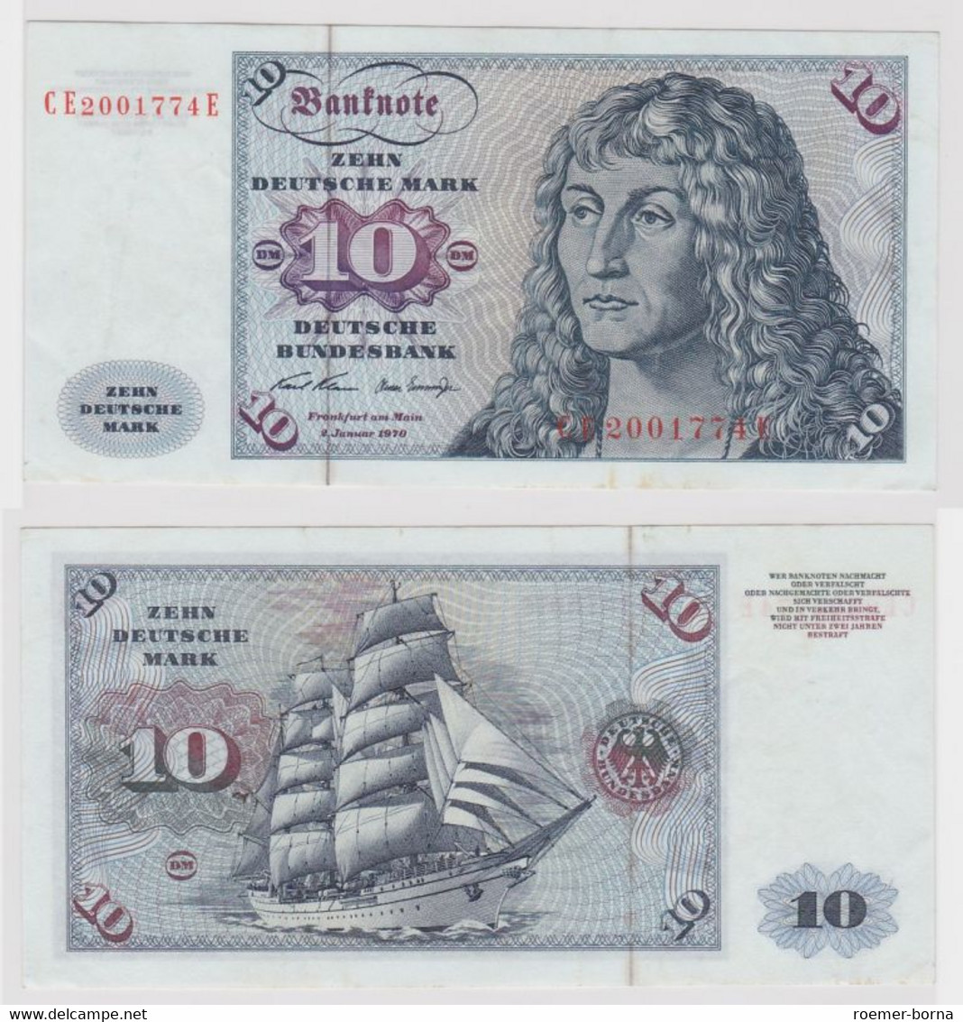 T147462 Banknote 10 DM Deutsche Mark Ro. 270b Schein 2.Jan. 1970 KN CE 2001774 E - 10 Deutsche Mark