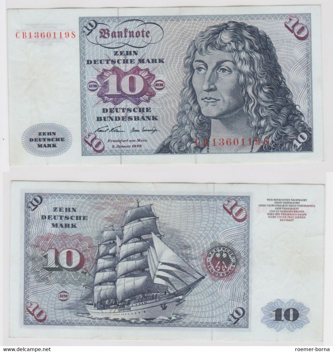 T147467 Banknote 10 DM Deutsche Mark Ro. 270a Schein 2.Jan. 1970 KN CB 1360119 S - 10 DM