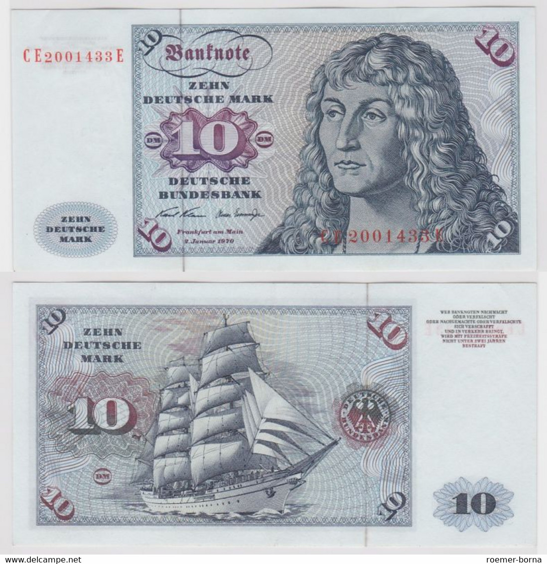 T147487 Banknote 10 DM Deutsche Mark Ro. 270b Schein 2.Jan. 1970 KN CE 2001433 E - 10 DM
