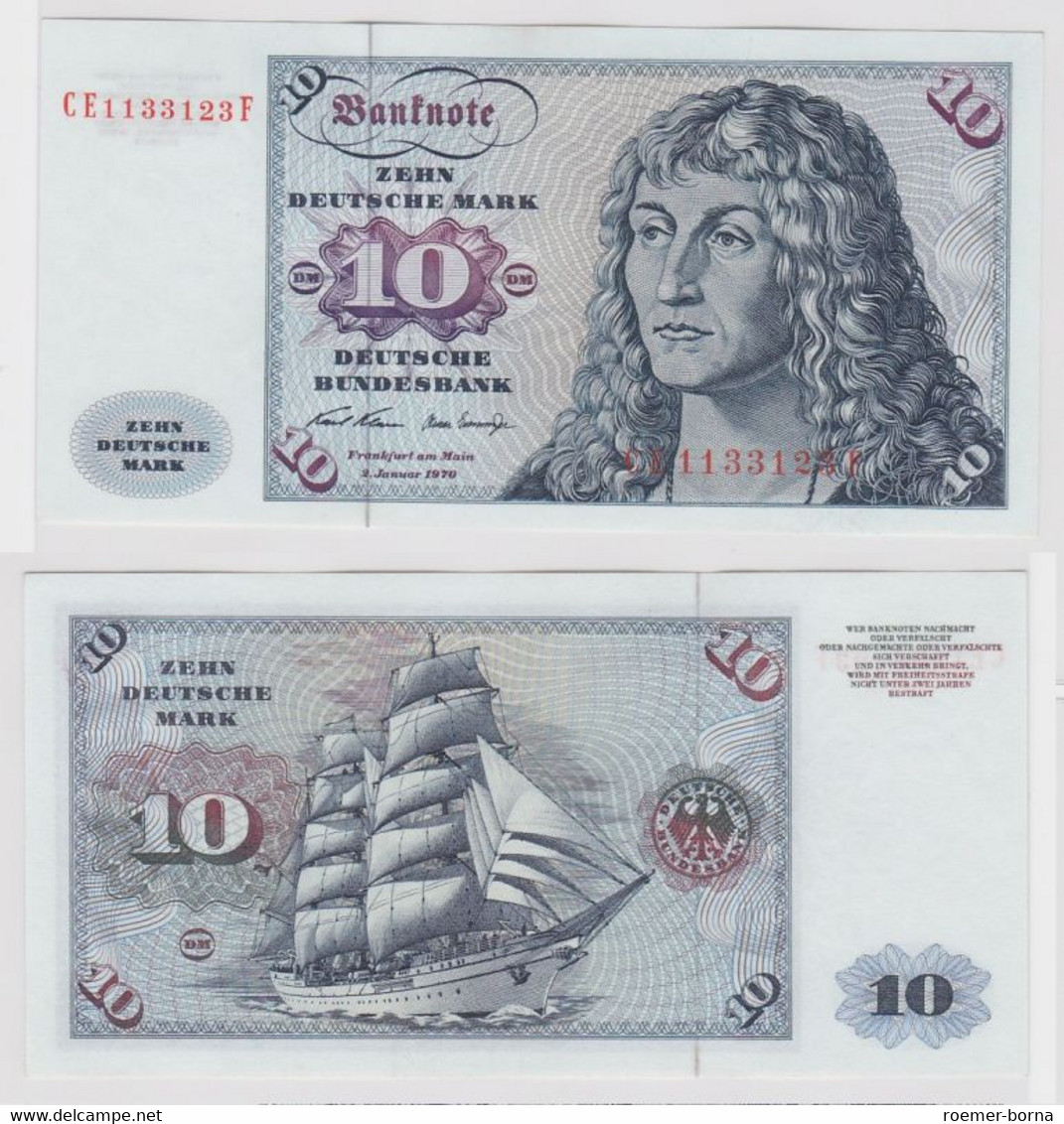 T147497 Banknote 10 DM Deutsche Mark Ro. 270b Schein 2.Jan. 1970 KN CE 1133123 F - 10 DM