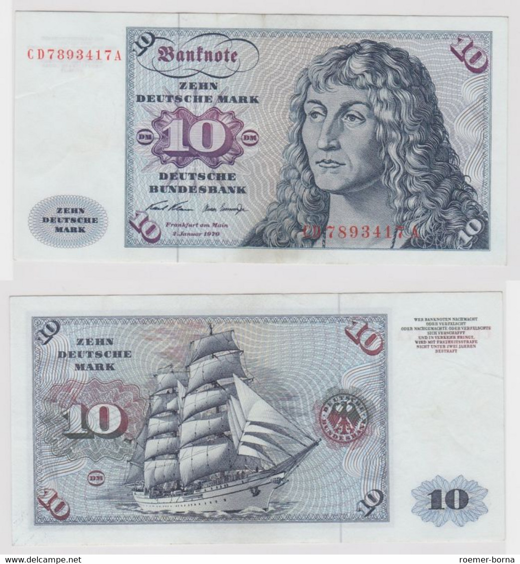 T147501 Banknote 10 DM Deutsche Mark Ro. 270a Schein 2.Jan. 1970 KN CD 7893417 A - 10 Deutsche Mark