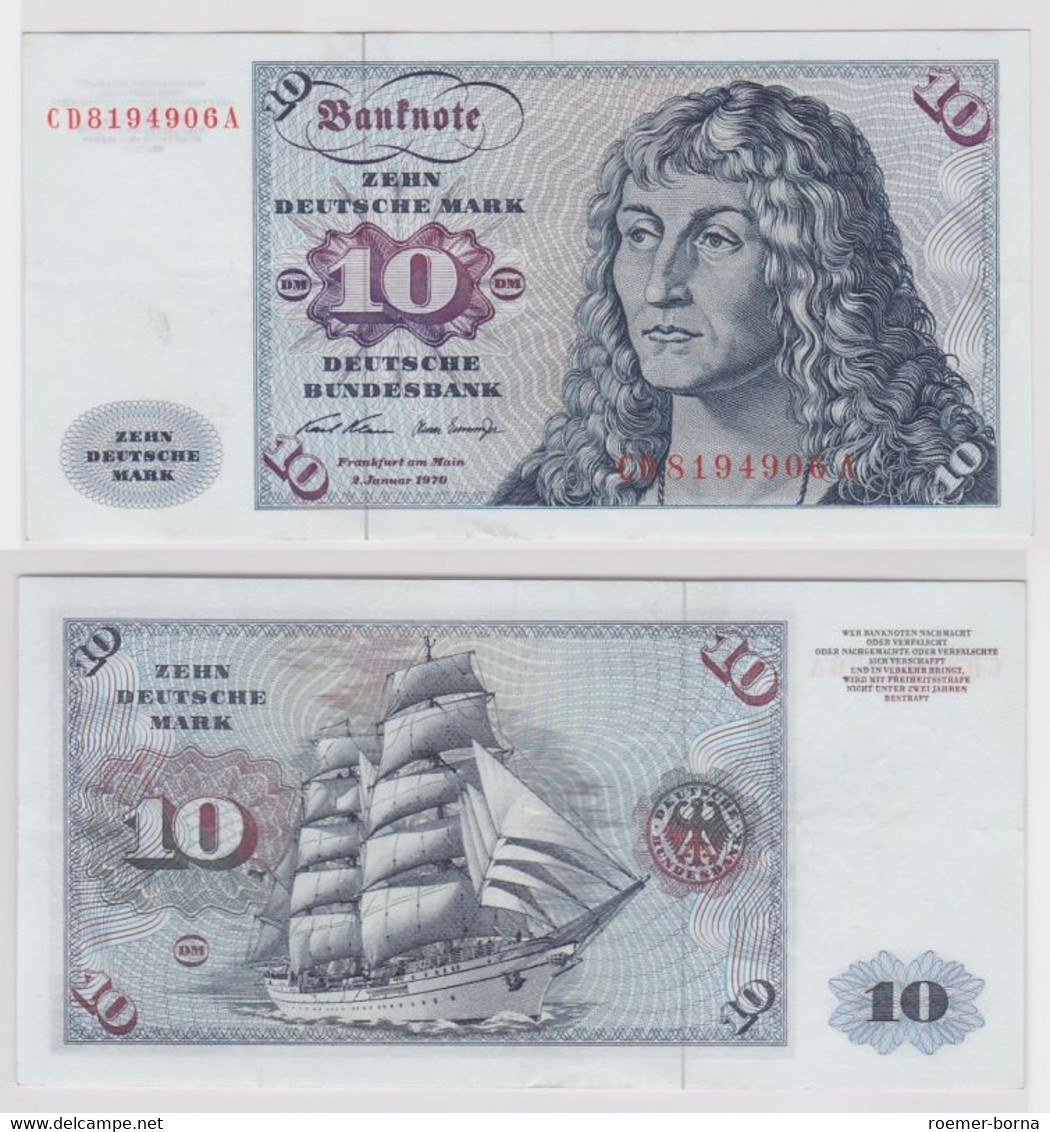 T147504 Banknote 10 DM Deutsche Mark Ro. 270a Schein 2.Jan. 1970 KN CD 8194906 A - 10 Deutsche Mark