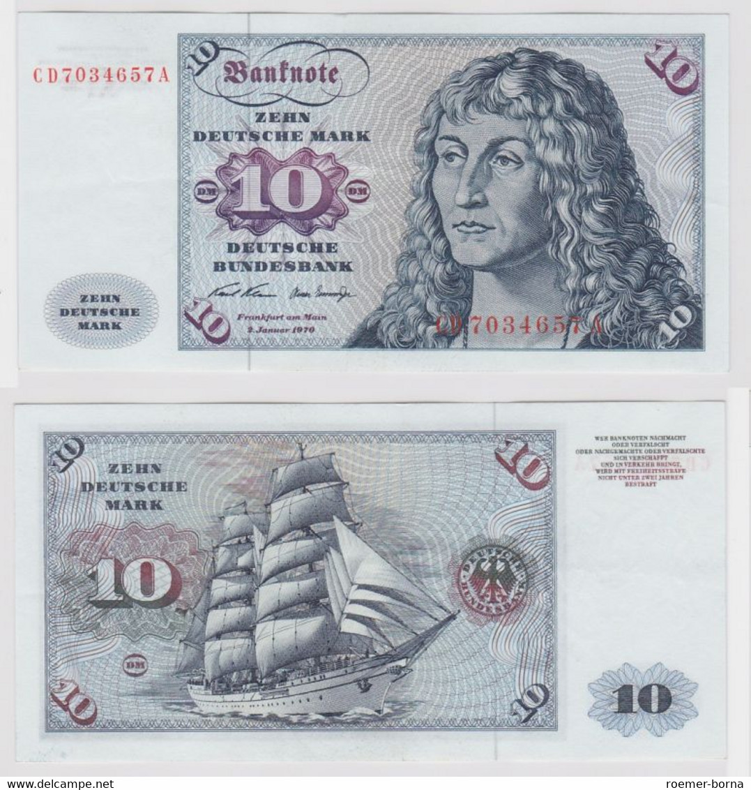 T147506 Banknote 10 DM Deutsche Mark Ro. 270a Schein 2.Jan. 1970 KN CD 7034657 A - 10 Deutsche Mark