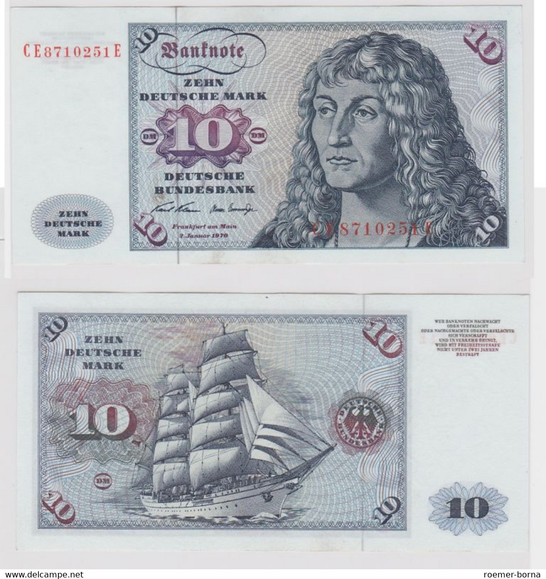 T147522 Banknote 10 DM Deutsche Mark Ro. 270b Schein 2.Jan. 1970 KN CE 8710251 E - 10 Deutsche Mark