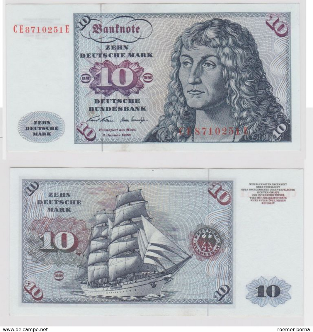 T147522 Banknote 10 DM Deutsche Mark Ro. 270b Schein 2.Jan. 1970 KN CE 8710251 E - 10 DM