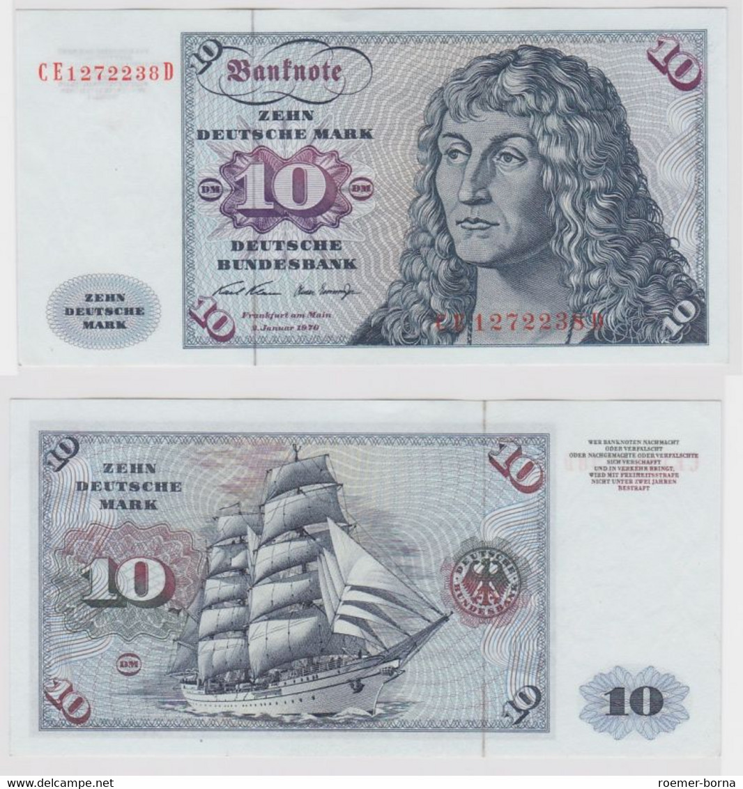 T147540 Banknote 10 DM Deutsche Mark Ro. 270b Schein 2.Jan. 1970 KN CE 1272238 D - 10 Deutsche Mark