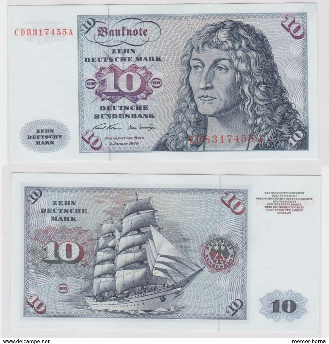 T147542 Banknote 10 DM Deutsche Mark Ro. 270a Schein 2.Jan. 1970 KN CD 8317455 A - 10 DM