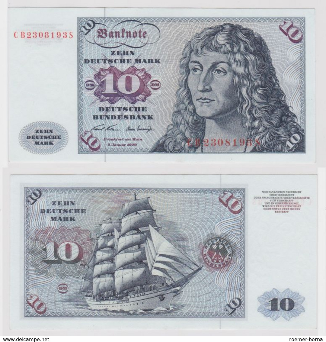 T147545 Banknote 10 DM Deutsche Mark Ro. 270a Schein 2.Jan. 1970 KN CB 2308193 S - 10 DM