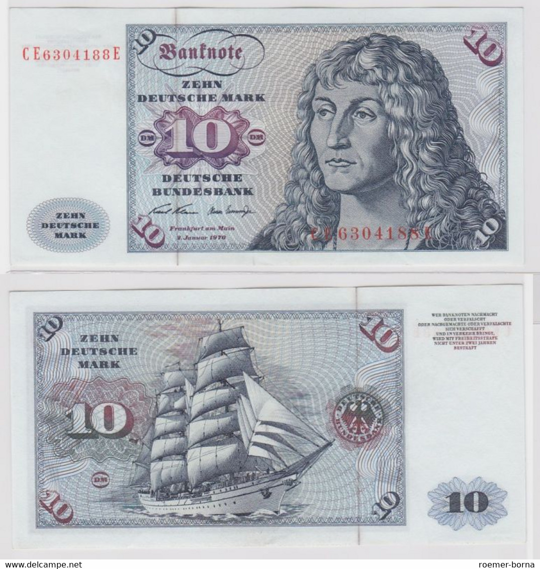 T147565 Banknote 10 DM Deutsche Mark Ro. 270b Schein 2.Jan. 1970 KN CE 6304188 E - 10 DM