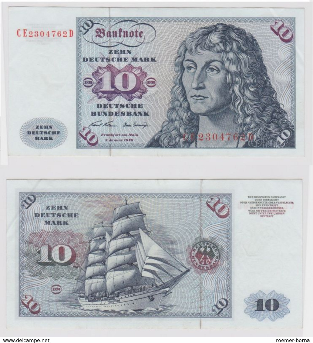 T147574 Banknote 10 DM Deutsche Mark Ro. 270b Schein 2.Jan. 1970 KN CE 2304762 D - 10 Deutsche Mark