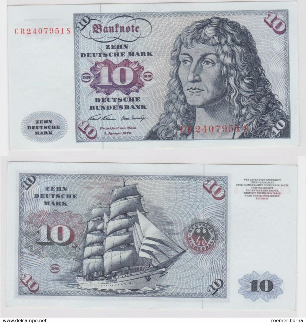 T147585 Banknote 10 DM Deutsche Mark Ro. 270a Schein 2.Jan. 1970 KN CB 2407951 S - 10 Deutsche Mark