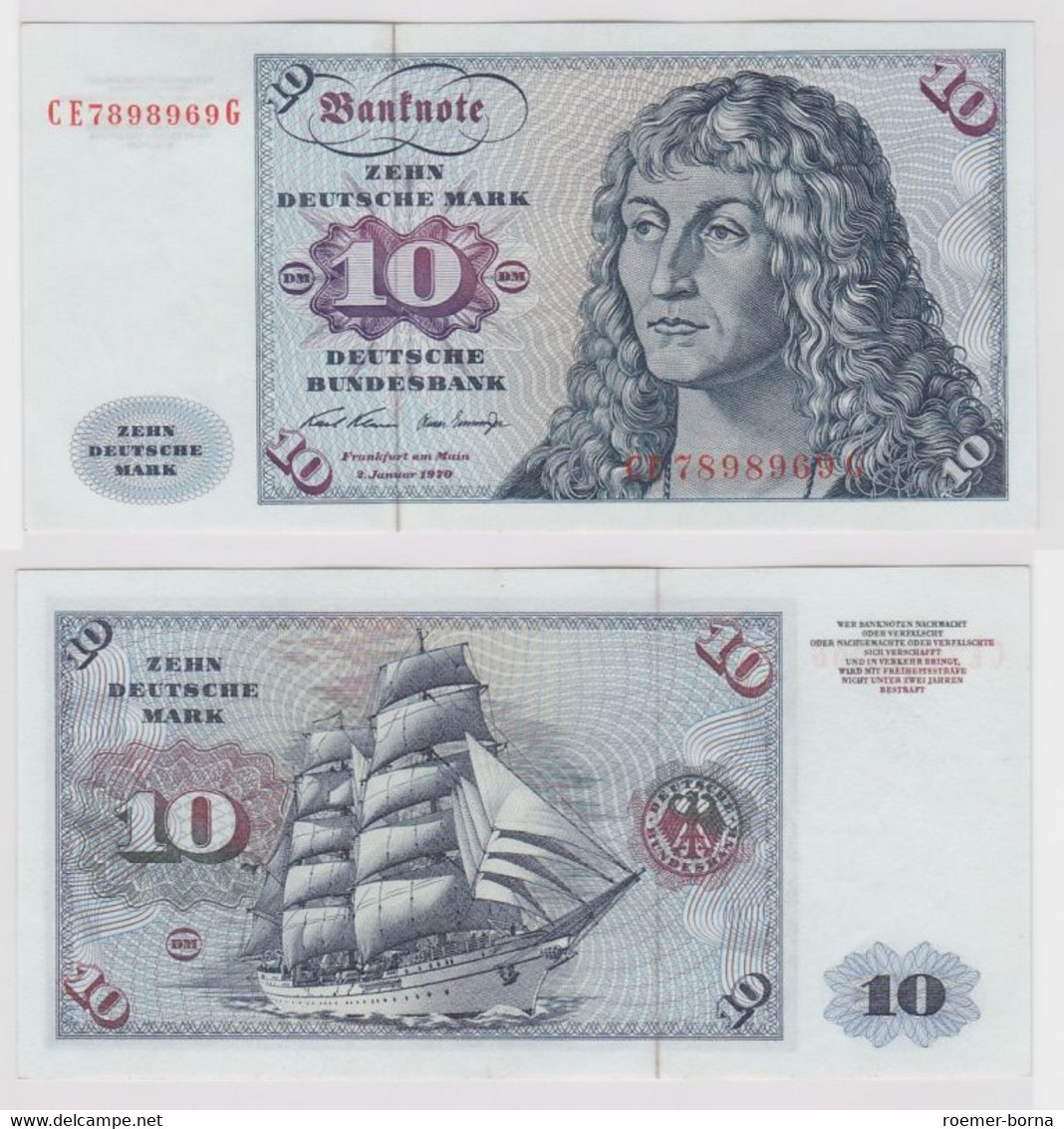 T147591 Banknote 10 DM Deutsche Mark Ro. 270b Schein 2.Jan. 1970 KN CE 7898969 G - 10 DM