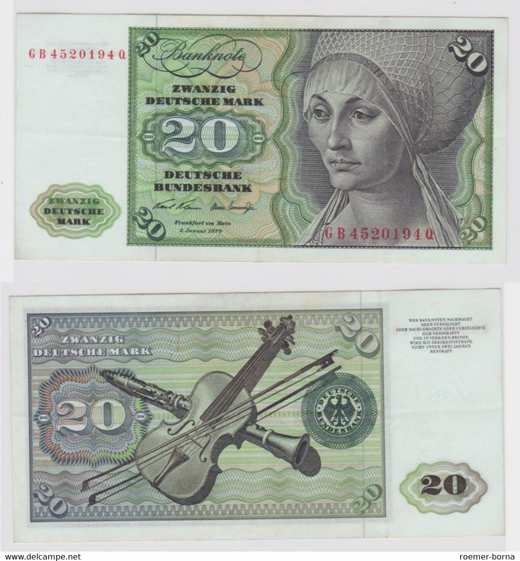 T147952 Banknote 20 DM Deutsche Mark Ro. 271a Schein 2.Jan. 1970 KN GB 4520194 Q - 20 DM