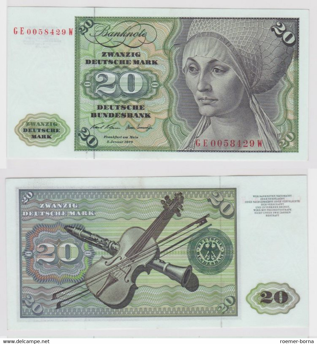 T147976 Banknote 20 DM Deutsche Mark Ro. 271b Schein 2.Jan. 1970 KN GE 0058429 W - 20 Deutsche Mark