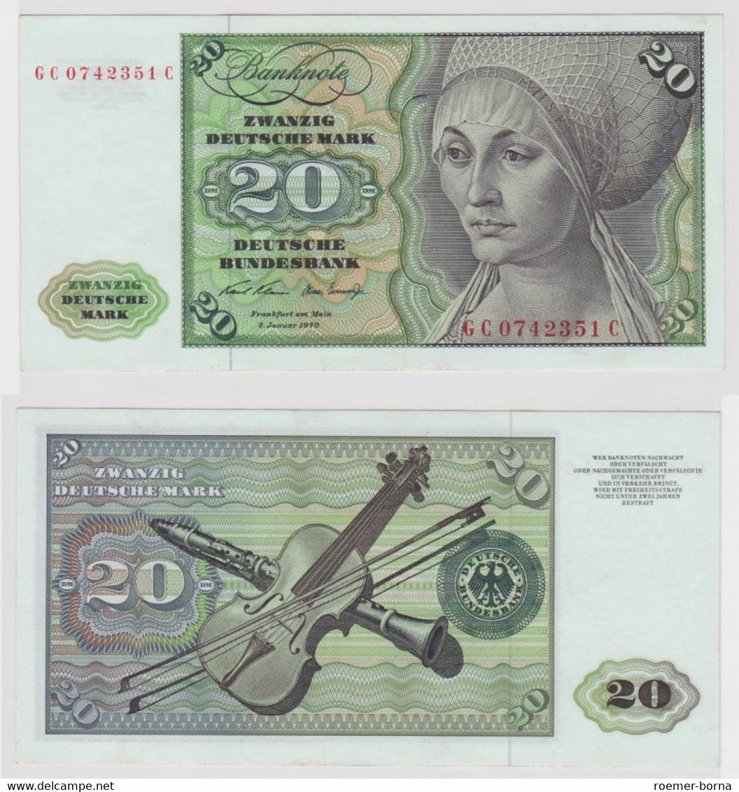 T148020 Banknote 20 DM Deutsche Mark Ro. 271a Schein 2.Jan. 1970 KN GC 0742351 C - 20 Deutsche Mark