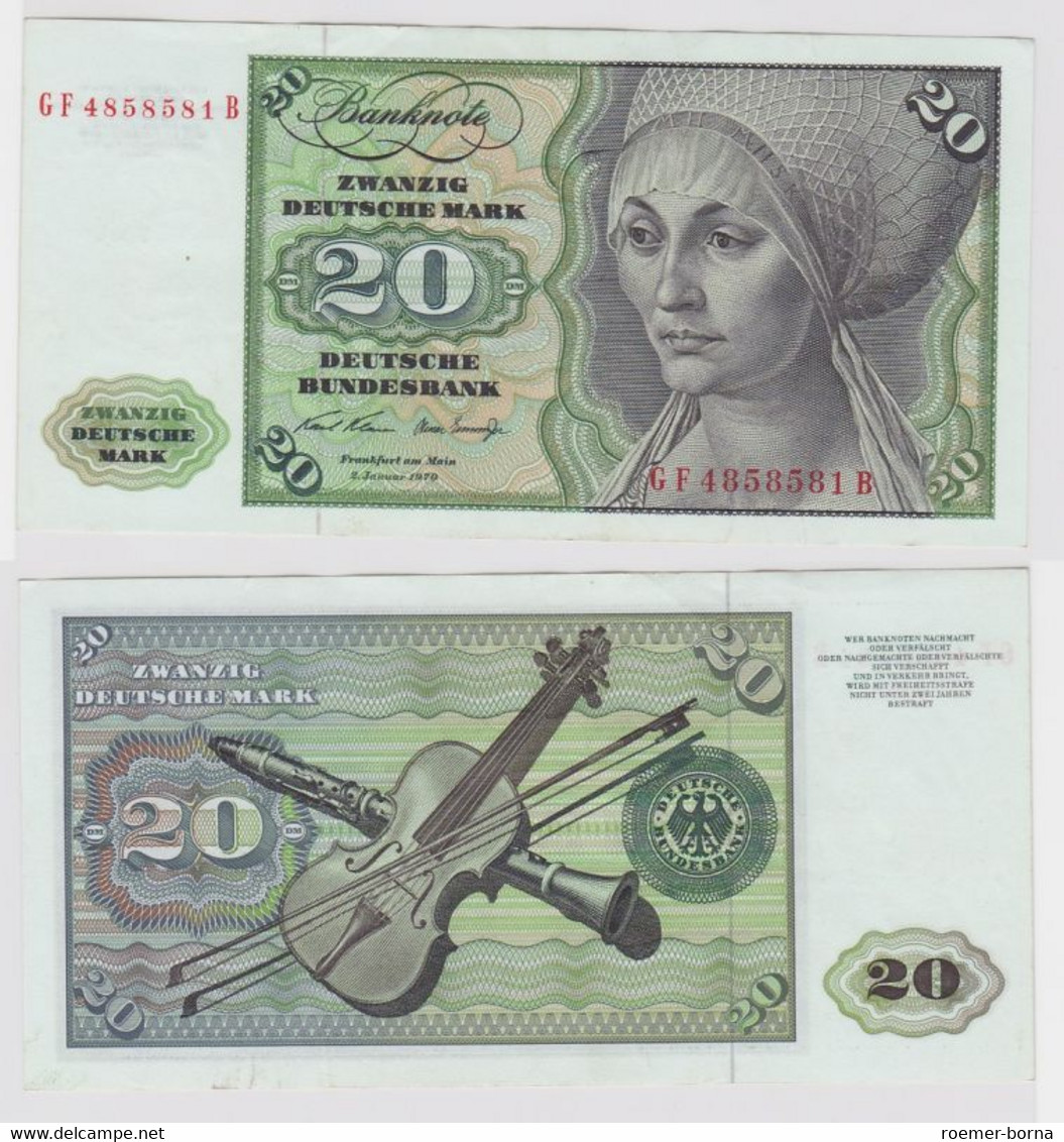 T148021 Banknote 20 DM Deutsche Mark Ro. 271b Schein 2.Jan. 1970 KN GF 4858581 B - 20 DM