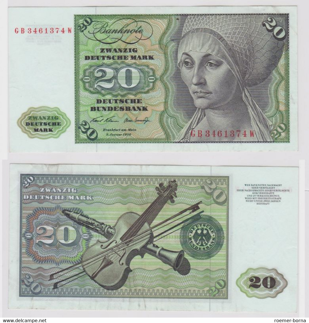 T148022 Banknote 20 DM Deutsche Mark Ro. 271a Schein 2.Jan. 1970 KN GB 3461374 W - 20 DM