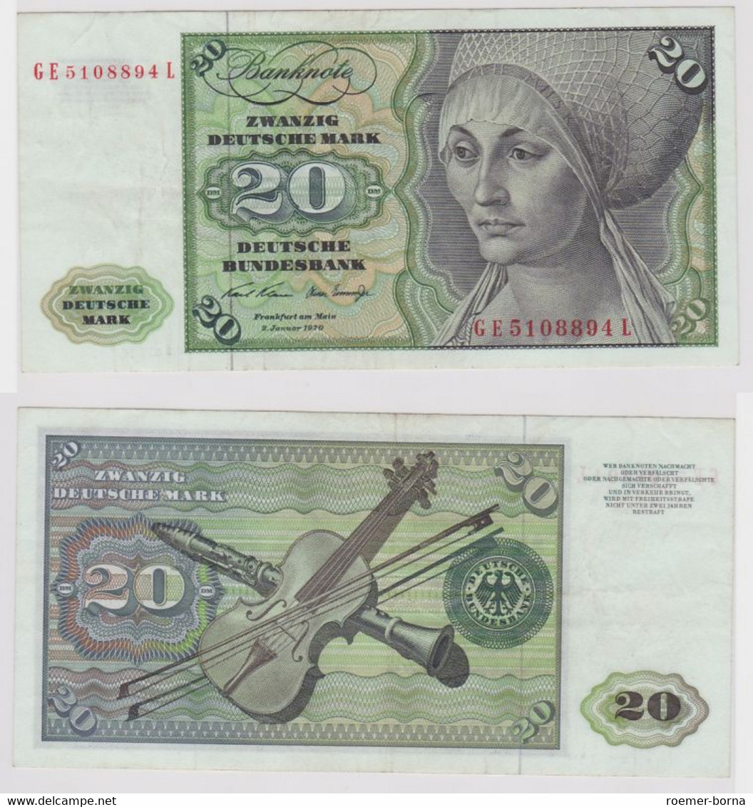 T148098 Banknote 20 DM Deutsche Mark Ro. 271b Schein 2.Jan. 1970 KN GE 5108894 L - 20 Deutsche Mark