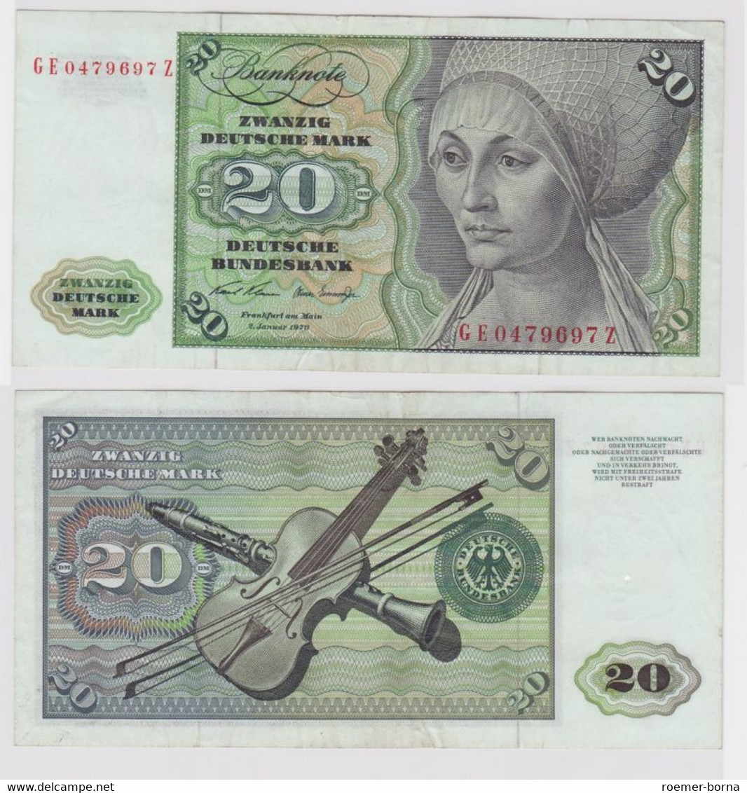 T148108 Banknote 20 DM Deutsche Mark Ro. 271b Schein 2.Jan. 1970 KN GE 0479697 Z - 20 Deutsche Mark