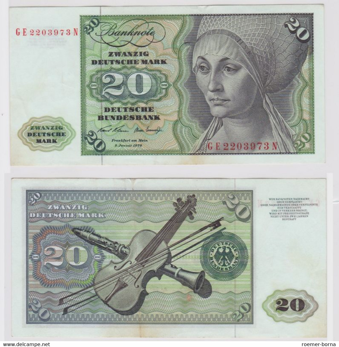 T148110 Banknote 20 DM Deutsche Mark Ro. 271b Schein 2.Jan. 1970 KN GE 2203973 N - 20 Deutsche Mark