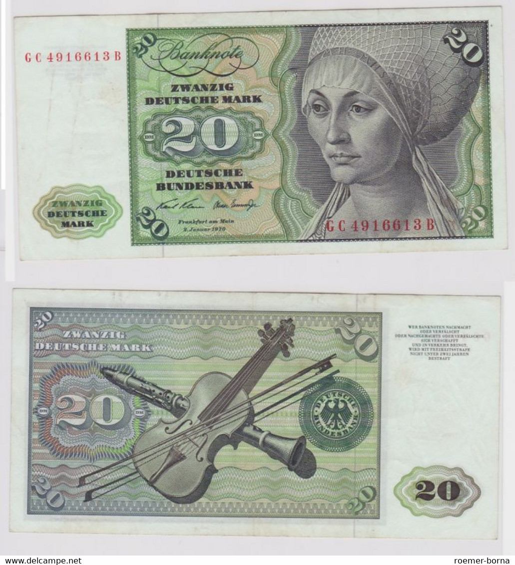 T148118 Banknote 20 DM Deutsche Mark Ro. 271a Schein 2.Jan. 1970 KN GC 4916613 B - 20 Deutsche Mark