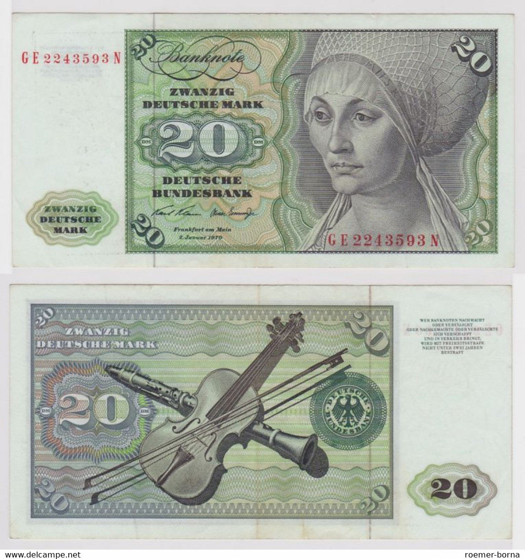 T148119 Banknote 20 DM Deutsche Mark Ro. 271b Schein 2.Jan. 1970 KN GE 2243593 N - 20 Deutsche Mark