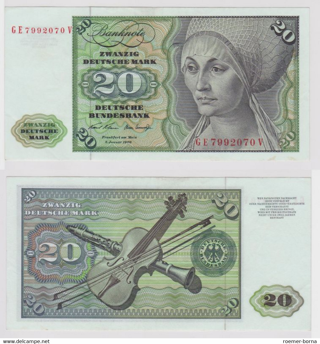 T148146 Banknote 20 DM Deutsche Mark Ro. 271b Schein 2.Jan. 1970 KN GE 7992070 V - 20 Deutsche Mark