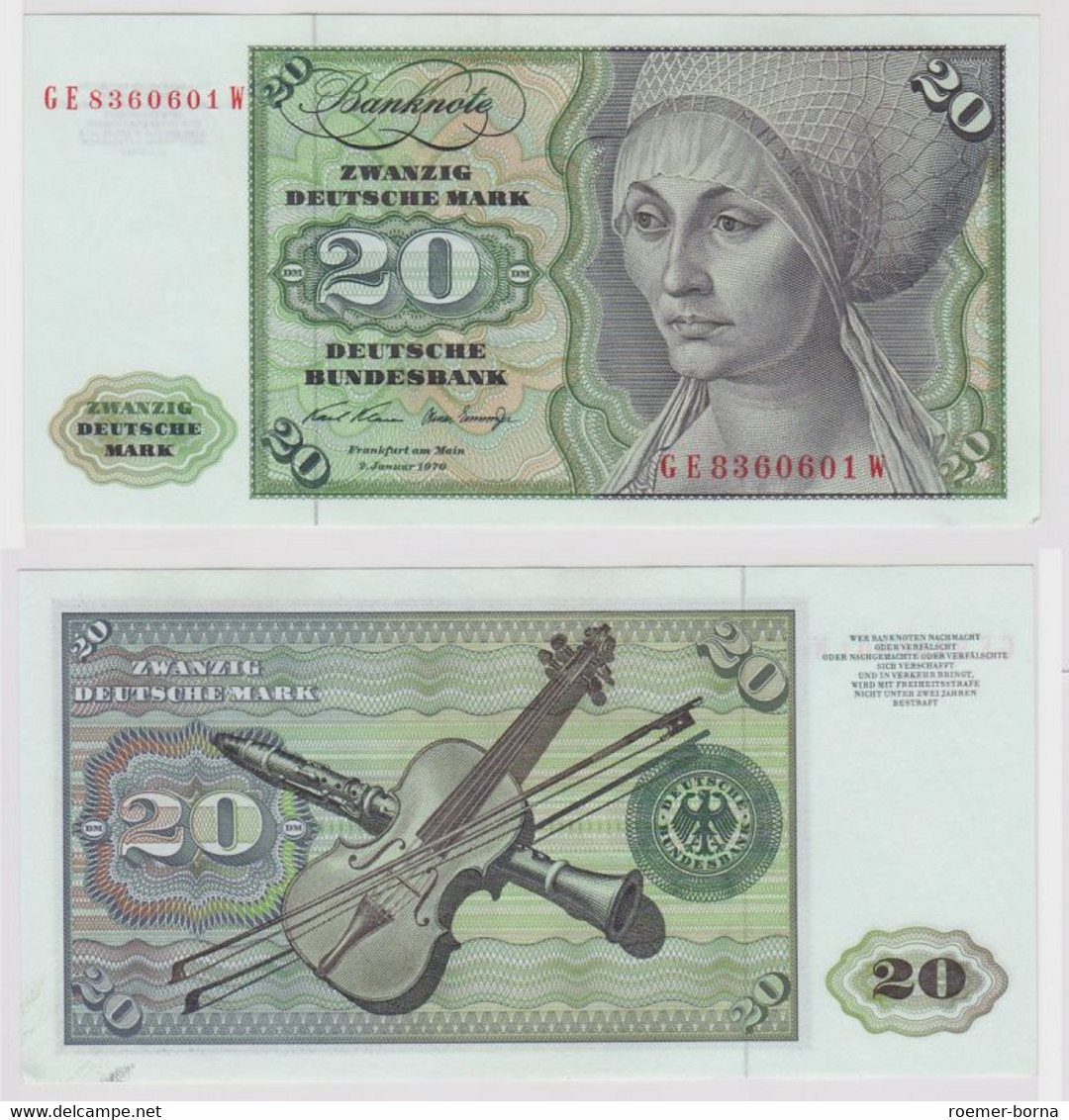 T148158 Banknote 20 DM Deutsche Mark Ro. 271b Schein 2.Jan. 1970 KN GE 8360601 W - 20 Deutsche Mark