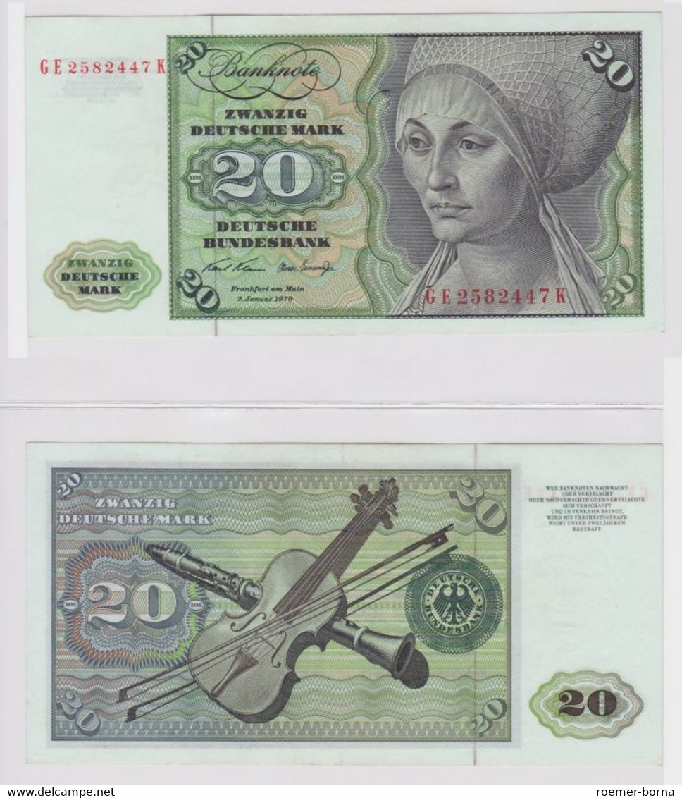 T148174 Banknote 20 DM Deutsche Mark Ro. 271b Schein 2.Jan. 1970 KN GE 2582447 K - 20 DM