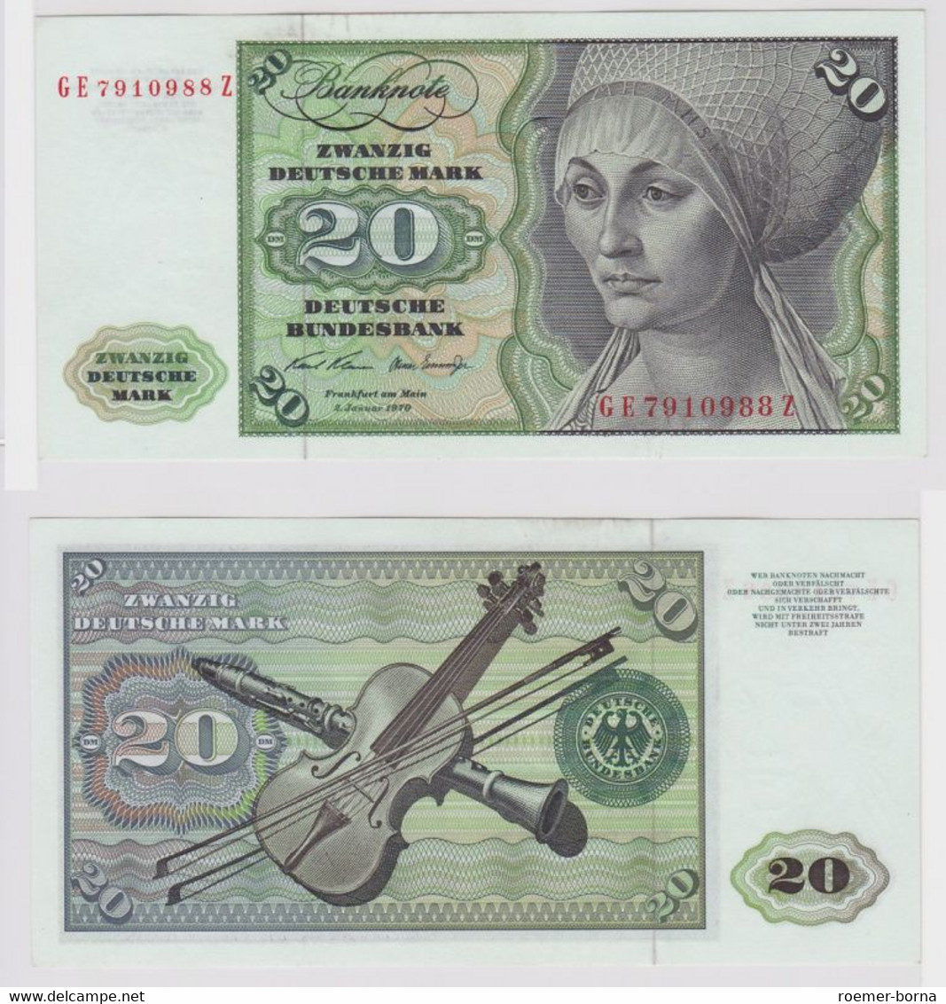 T148241 Banknote 20 DM Deutsche Mark Ro. 271b Schein 2.Jan. 1970 KN GE 7910988 Z - 20 Deutsche Mark