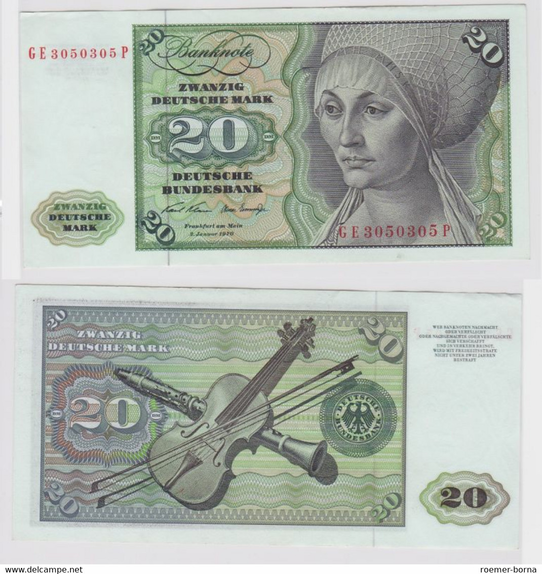 T148242 Banknote 20 DM Deutsche Mark Ro. 271b Schein 2.Jan. 1970 KN GE 3050305 P - 20 DM