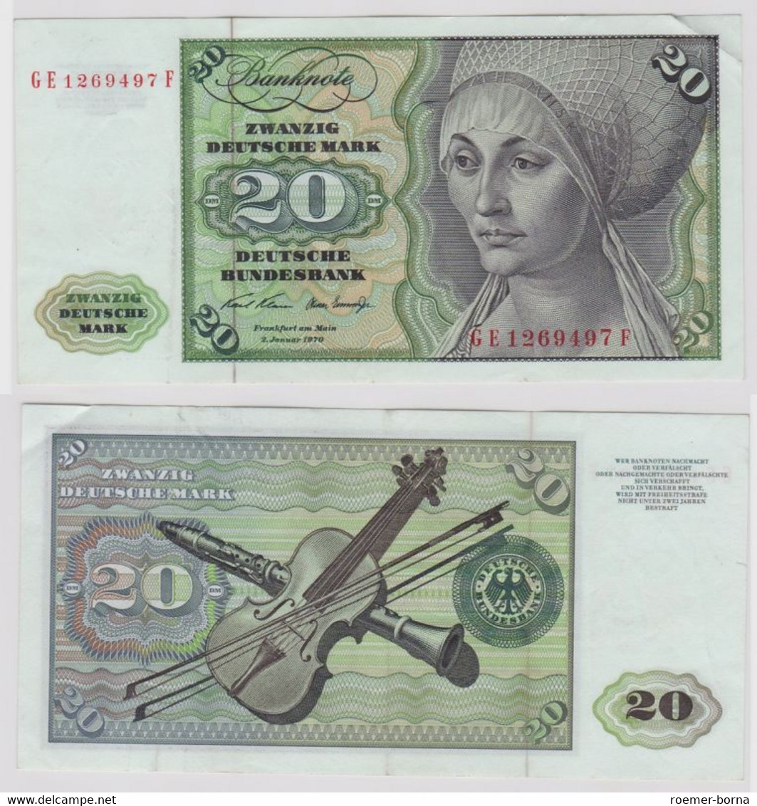 T148243 Banknote 20 DM Deutsche Mark Ro. 271b Schein 2.Jan. 1970 KN GE 1269497 F - 20 DM