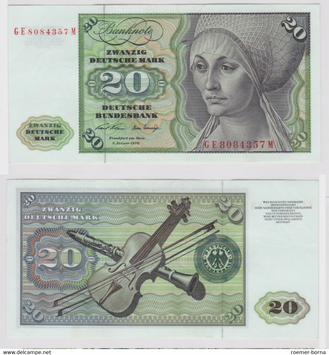T148245 Banknote 20 DM Deutsche Mark Ro. 271b Schein 2.Jan. 1970 KN GE 8084357 M - 20 DM