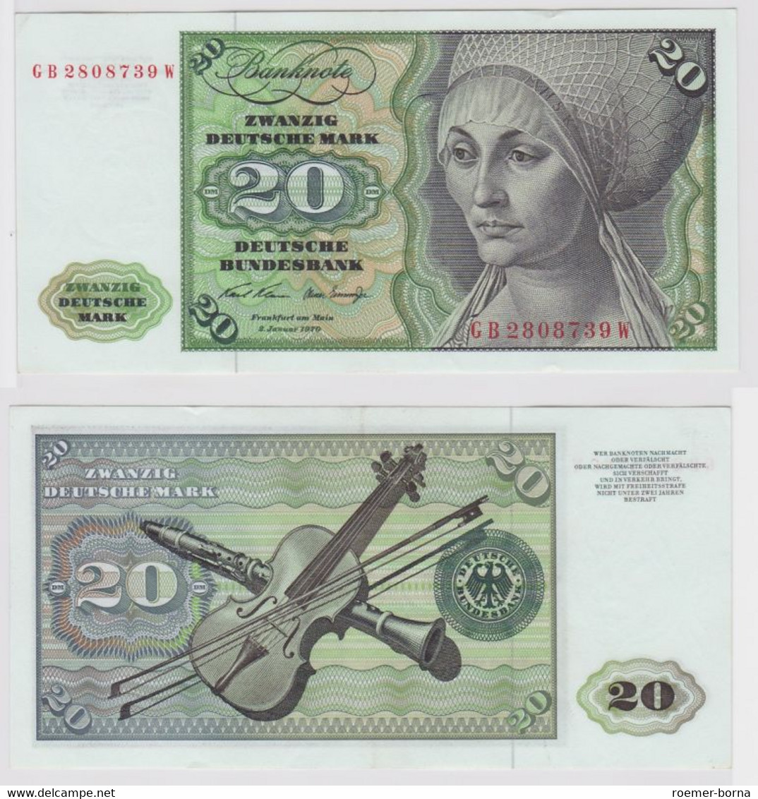 T148256 Banknote 20 DM Deutsche Mark Ro. 271a Schein 2.Jan. 1970 KN GB 2808739 W - 20 DM