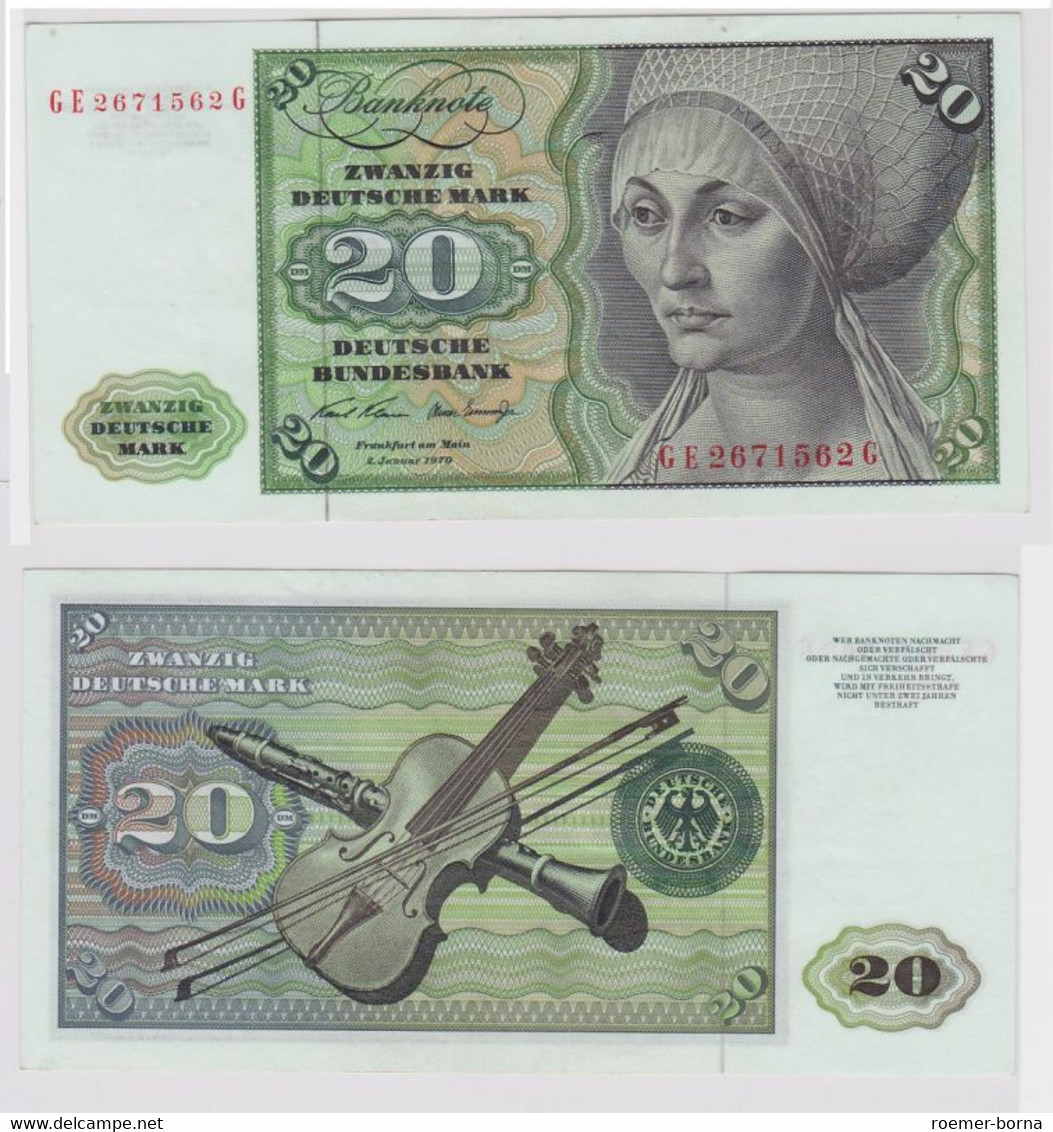 T148260 Banknote 20 DM Deutsche Mark Ro. 271b Schein 2.Jan. 1970 KN GE 2671562 G - 20 Deutsche Mark