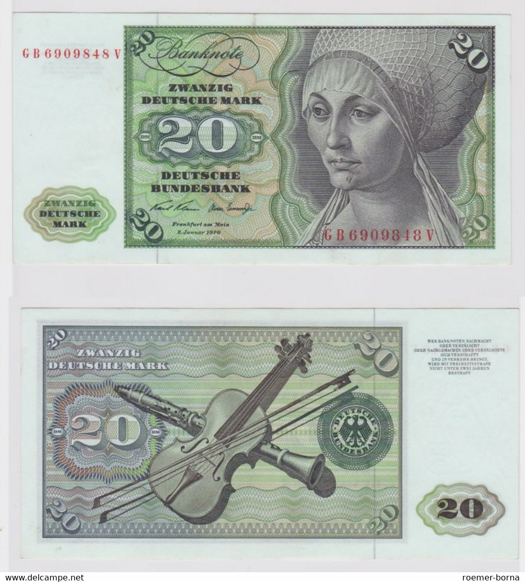 T148274 Banknote 20 DM Deutsche Mark Ro. 271a Schein 2.Jan. 1970 KN GB 6909848 V - 20 Deutsche Mark