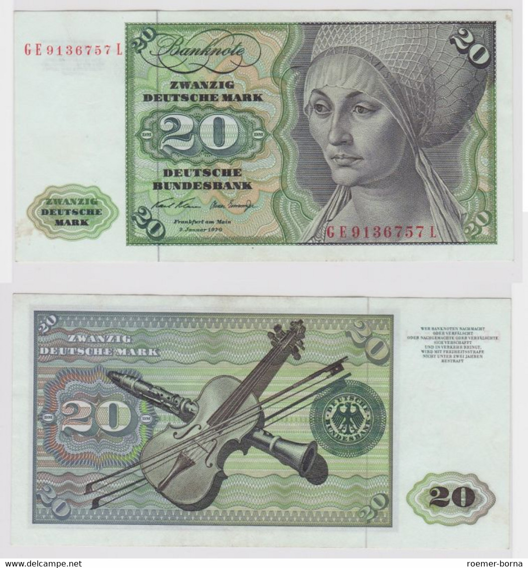T148304 Banknote 20 DM Deutsche Mark Ro. 271b Schein 2.Jan. 1970 KN GE 9136757 L - 20 Deutsche Mark