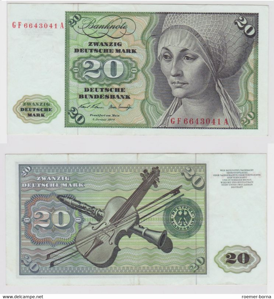 T148310 Banknote 20 DM Deutsche Mark Ro. 271b Schein 2.Jan. 1970 KN GF 6643041 A - 20 DM