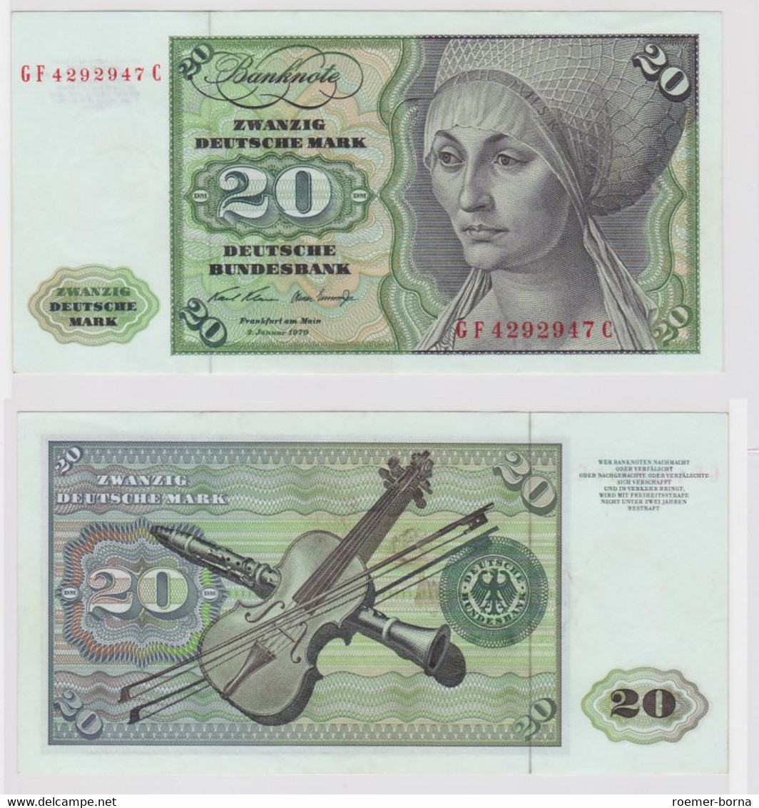 T148317 Banknote 20 DM Deutsche Mark Ro. 271b Schein 2.Jan. 1970 KN GF 4292947 C - 20 Deutsche Mark