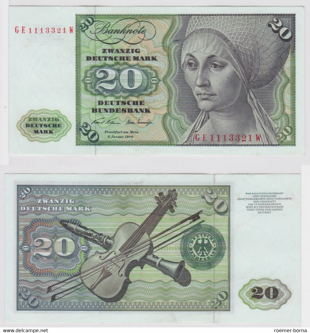 T148319 Banknote 20 DM Deutsche Mark Ro. 271b Schein 2.Jan. 1970 KN GE 1113321 W - 20 Deutsche Mark