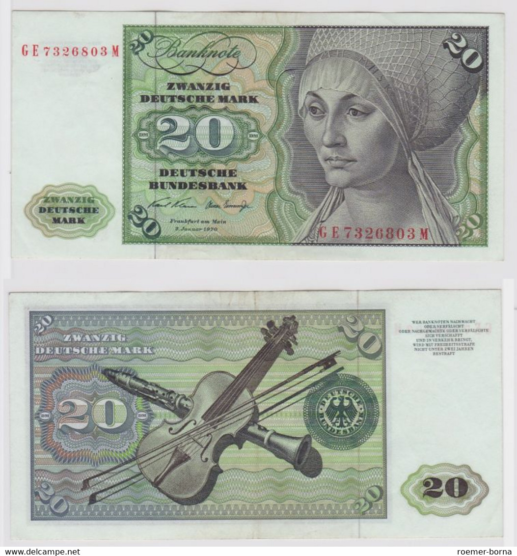 T148344 Banknote 20 DM Deutsche Mark Ro. 271b Schein 2.Jan. 1970 KN GE 7326803 M - 20 Deutsche Mark