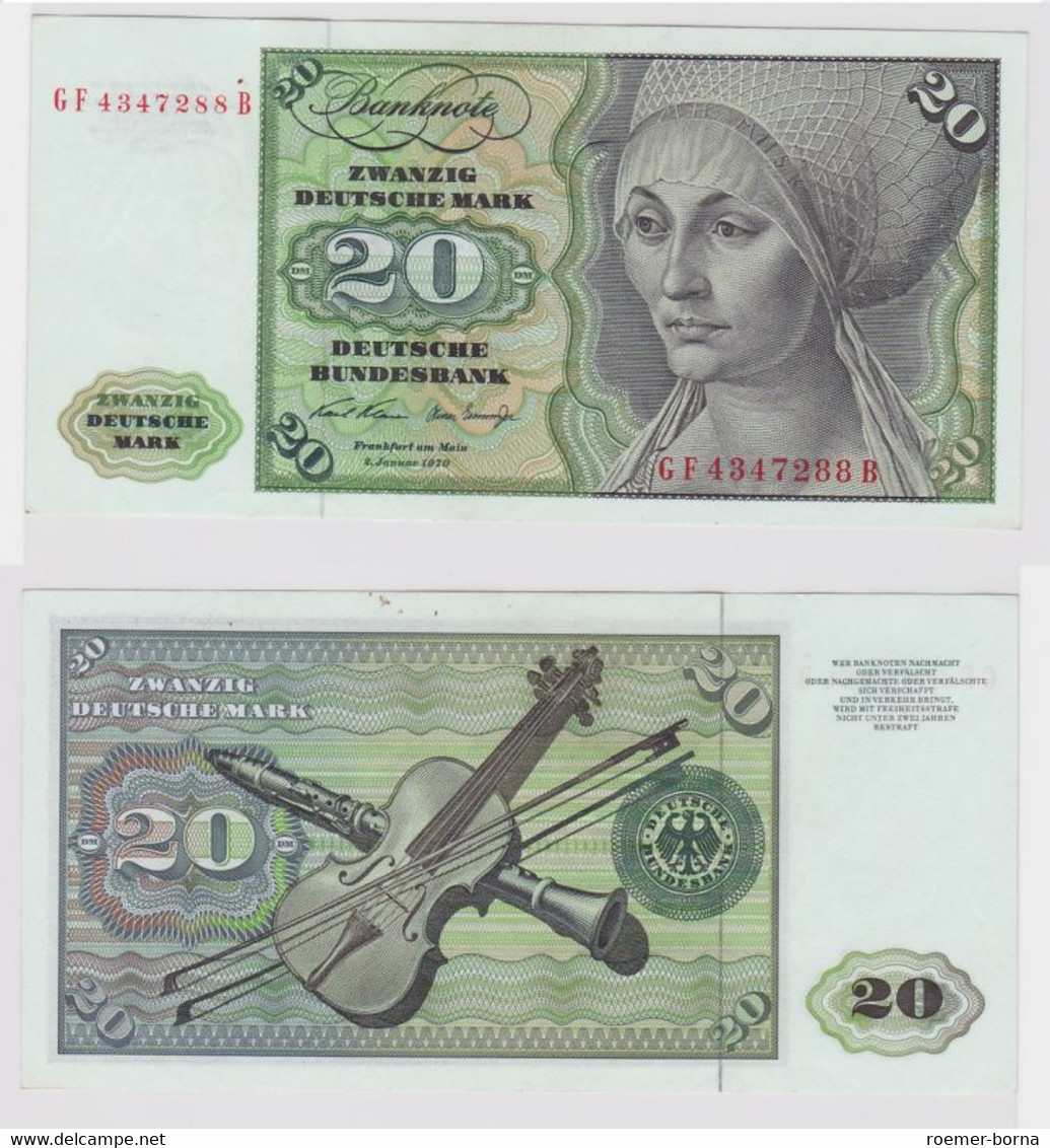 T148349 Banknote 20 DM Deutsche Mark Ro. 271b Schein 2.Jan. 1970 KN GF 4347288 B - 20 Deutsche Mark