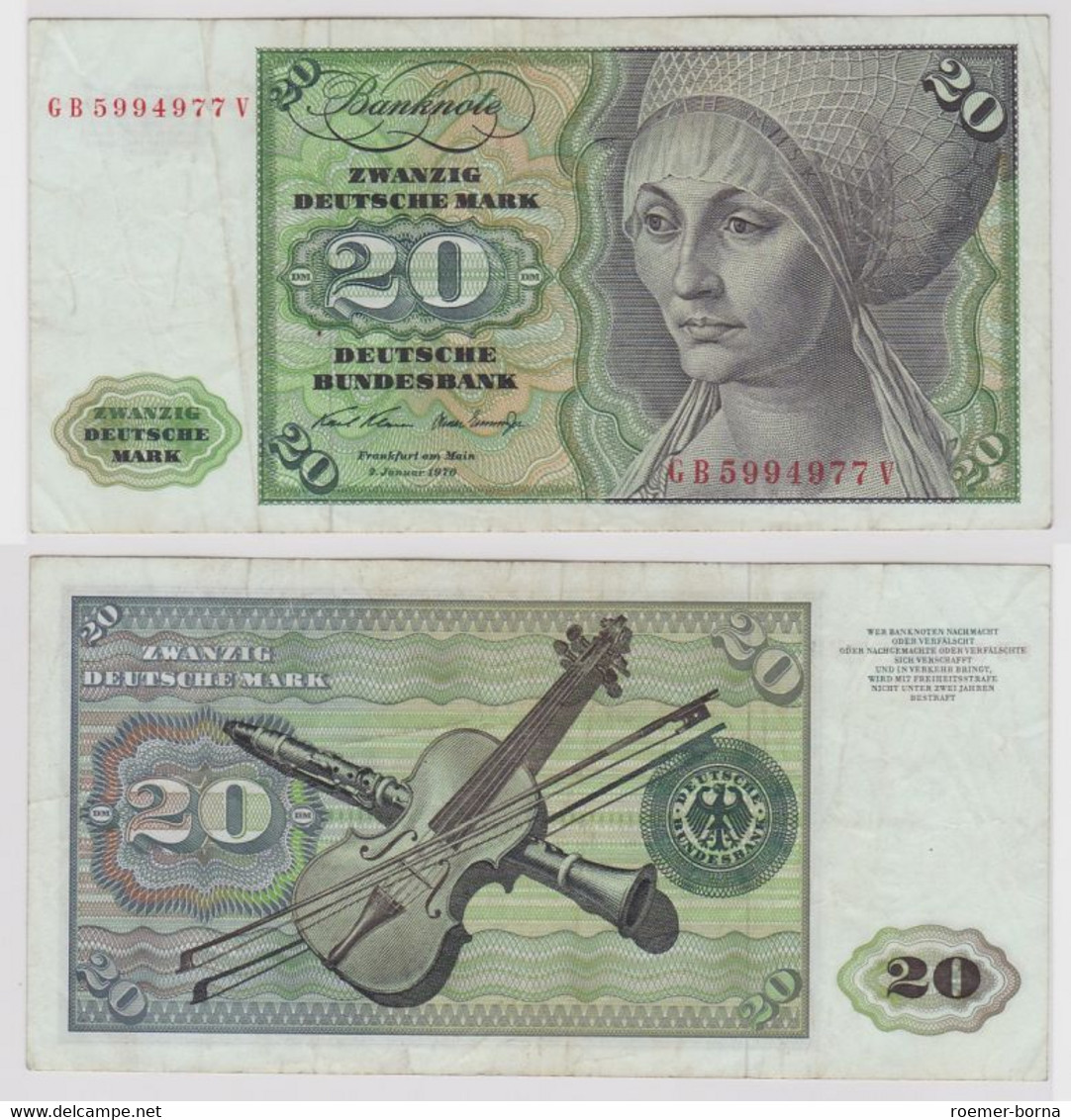 T148461 Banknote 20 DM Deutsche Mark Ro. 271a Schein 2.Jan. 1970 KN GB 5994977 V - 20 Deutsche Mark