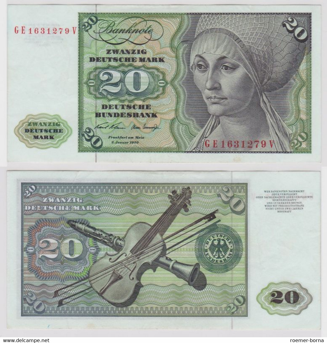 T148480 Banknote 20 DM Deutsche Mark Ro. 271b Schein 2.Jan. 1970 KN GE 1631279 V - 20 DM